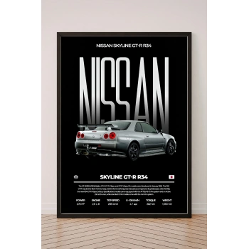 Araba Poster Tekli Siyah Çerçeveli Tablo Tek Parça Araba Poster Tablo