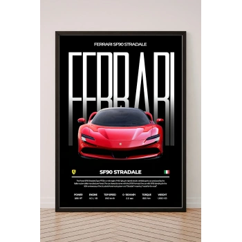 Araba Poster Tekli Siyah Çerçeveli Tablo Tek Parça Araba Poster Tablo