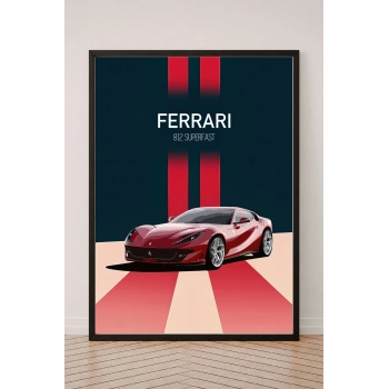 Ferrari Tekli Siyah Çerçeveli Tablo Tek Parça Araba Poster Tablo