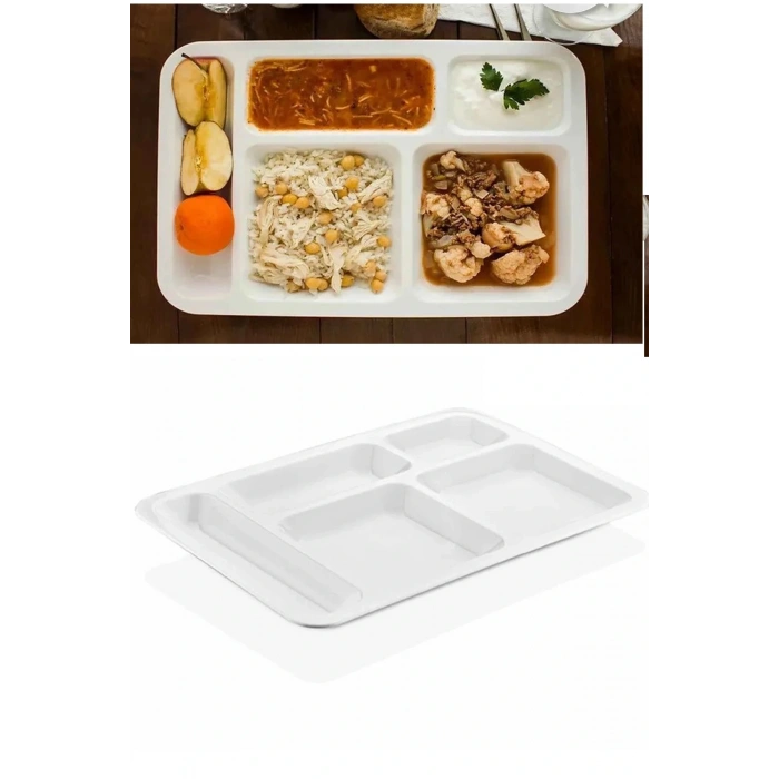10 Adet  5 Bölmeli Kırılmaz Tabldot Tabak Self Servis Yemekhane Okul Lokanta Tabildot (40 Cm X28 Cm)