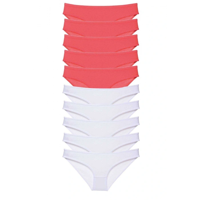 10 adet Eko Set Likralı Kadın Slip Külot Fuşya Beyaz