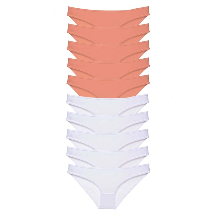 10 adet Eko Set Likralı Kadın Slip Külot Pudra Beyaz