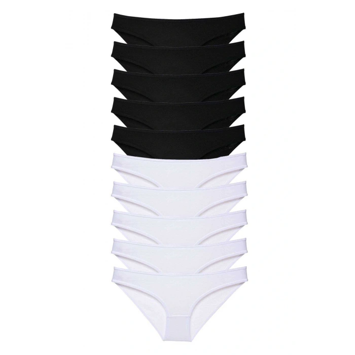 10 adet Eko Set Likralı Kadın Slip Külot Siyah Beyaz