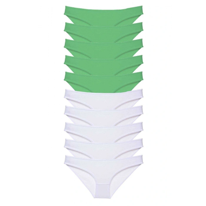 10 adet Eko Set Likralı Kadın Slip Külot Yeşil Beyaz