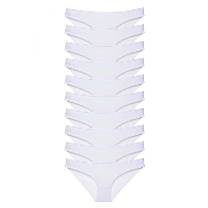 10 adet Süper Eko Set Likralı Kadın Slip Külot Beyaz