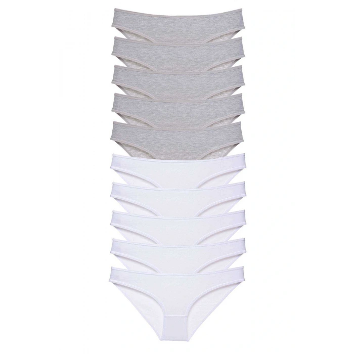 10 adet Süper Eko Set Likralı Kadın Slip Külot Gri Beyaz