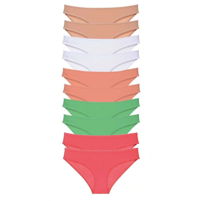 10 adet Süper Eko Set Likralı Kadın Slip Külot Ten Beyaz Pudra Yeşil Fuşya