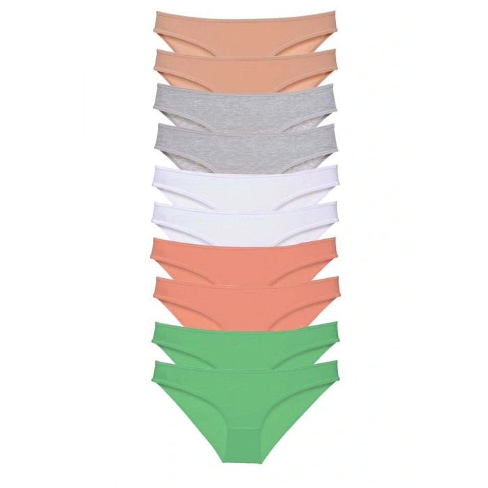 10 adet Süper Eko Set Likralı Kadın Slip Külot Ten Gri Beyaz Pudra Yeşil