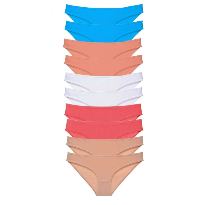 10 adet Süper Eko Set Likralı Kadın Slip Ten Beyaz Pudra Fuşya Mavi