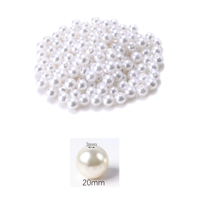 100 gram 20mm Beyaz Renk Plastik İnci Boncuk Çanta ve Takı Yapım Boncuğu (~20 adet)