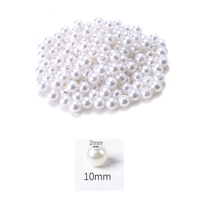 1.000 gram (1 kg.) 10mm Beyaz Renk Plastik İnci Boncuk Çanta ve Takı Yapım Boncuğu (~1.900 adet)