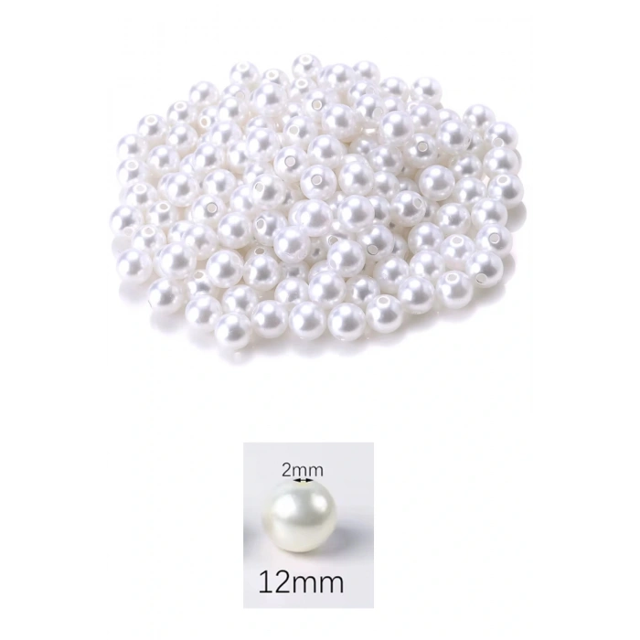 1.000 gram (1 kg.) 12mm Beyaz Renk Plastik İnci Boncuk Çanta ve Takı Yapım Boncuğu (~800 adet)