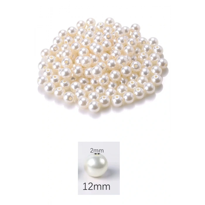 1.000 gram (1 kg.) 12mm Krem Renk Plastik İnci Boncuk Çanta ve Takı Yapım Boncuğu (~800 adet)