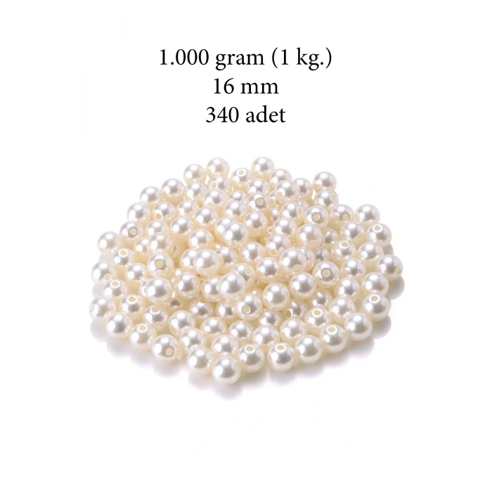 1.000 gram (1 kg.) 16mm Krem Renk Plastik İnci Boncuk Çanta ve Takı Yapım Boncuğu (~340 adet)
