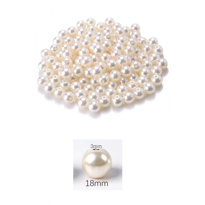1.000 gram (1 kg.) 18mm Krem Renk Plastik İnci Boncuk Çanta ve Takı Yapım Boncuğu (~220 adet)
