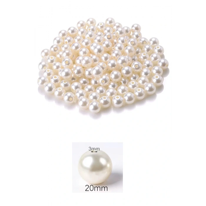 1.000 gram (1 kg.) 20mm Krem Renk Plastik İnci Boncuk Çanta ve Takı Yapım Boncuğu (~200 adet)