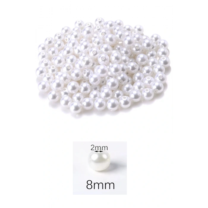 1.000 gram (1 kg.) 8mm Beyaz Renk Plastik İnci Boncuk Çanta ve Takı Yapım Boncuğu (~3.200 adet)