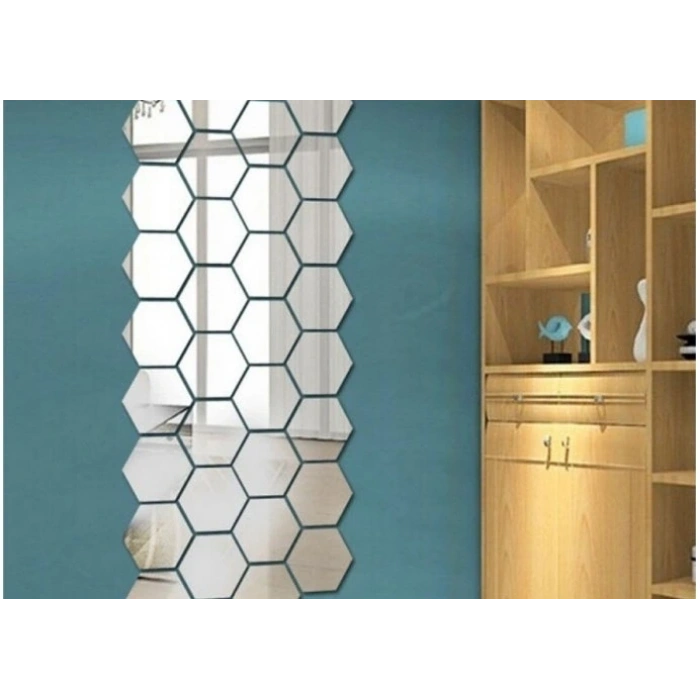 12 Adet Orta Boy Yapışkanlı Dekoratif Akrilik Ayna Altıgen