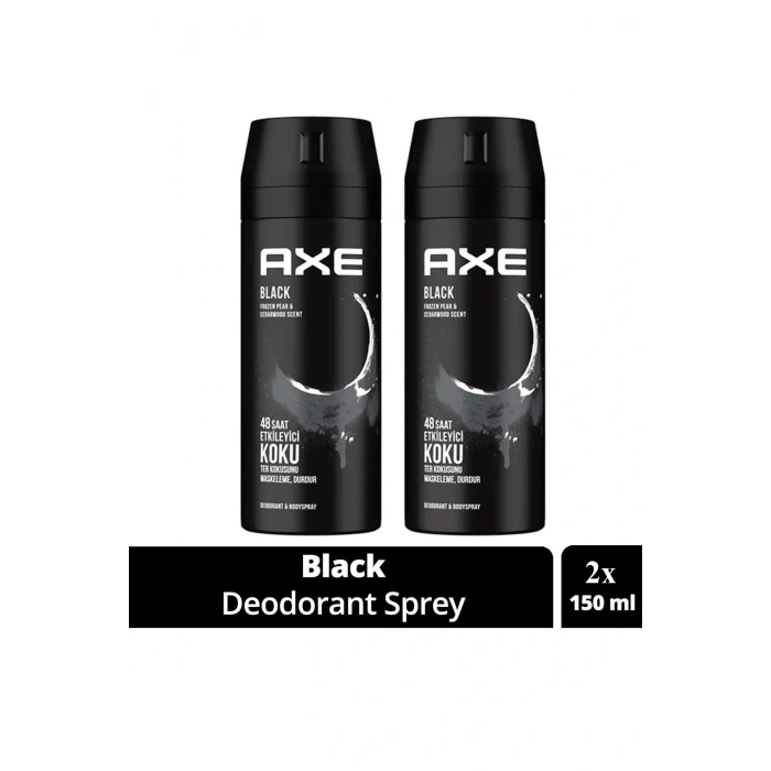 2 Adet Axe Erkek Deodorant & Bodyspray Black 48 Saat Etkileyici Koku Vücut Spreyi 150 ml