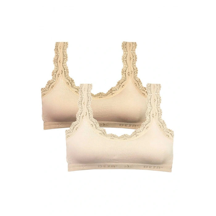 2 Adet Dantel Nakış İşlemeli Pedli Bambu Kadın Büstiyer Ten Krem
