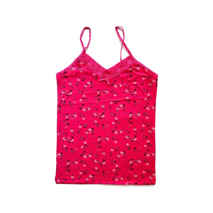 2 Adet Kadın Askılı Desenli Atlet Dantelli Empirme Pamuklu Penye D3-4