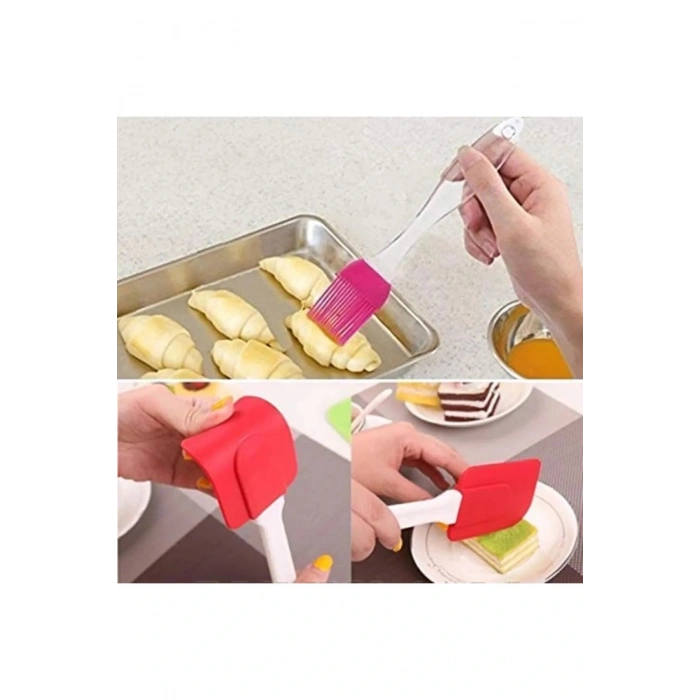 2 Li Set Silikon Pasta - Börek - Poğaça Yağ Fırçası Ve Silikon Spatula Seti
