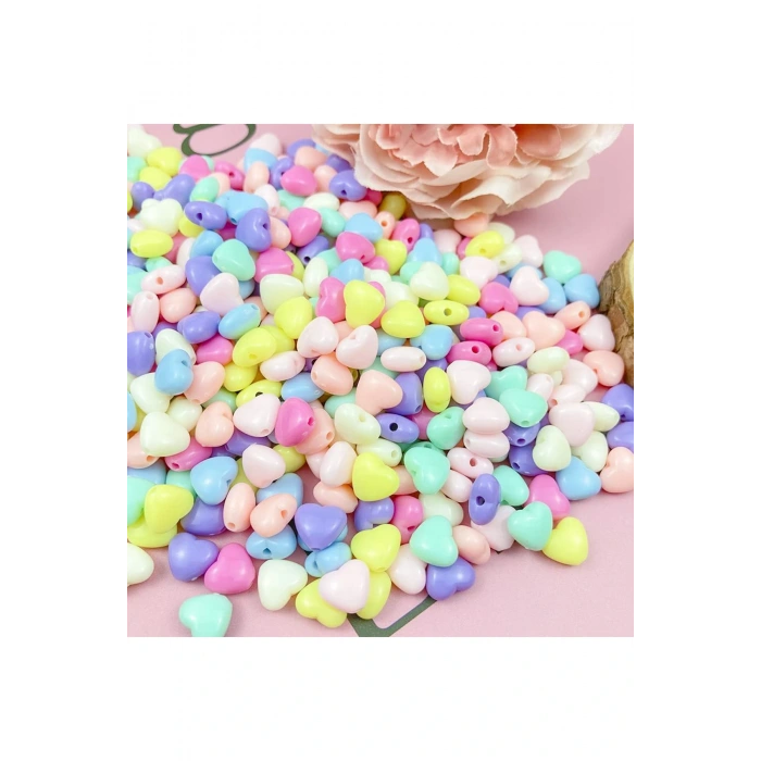 20 gr (100 adet) Şeker Rengi Akrilik Kalp Boncuklar Renkli Karışık Plastik Pastel Boncuklar Ara Boncuk Kalp Şekilli Kolye Bilezik için