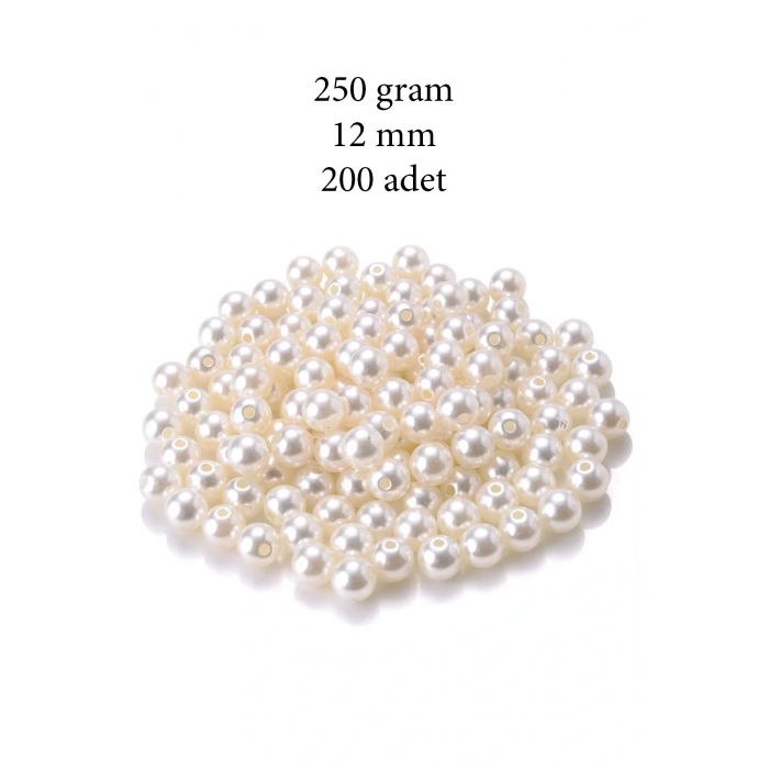 250 gram 12mm Krem Renk Plastik İnci Boncuk Çanta ve Takı Yapım Boncuğu (~200 adet)