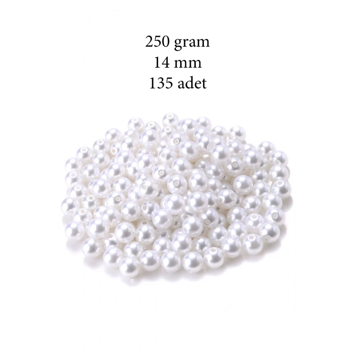 250 gram 14mm Beyaz Renk Plastik İnci Boncuk Çanta ve Takı Yapım Boncuğu (~135 adet)