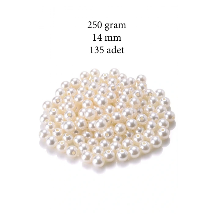 250 gram 14mm Krem Renk Plastik İnci Boncuk Çanta ve Takı Yapım Boncuğu (~135 adet)