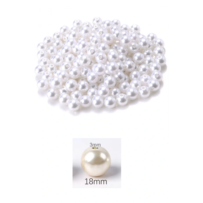 250 gram 18mm Beyaz Renk Plastik İnci Boncuk Çanta ve Takı Yapım Boncuğu (~55 adet)