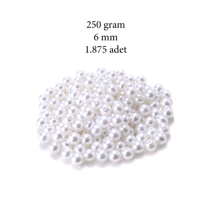 250 gram 6mm Beyaz Renk Plastik İnci Boncuk Çanta ve Takı Yapım Boncuğu (~1.875 adet)