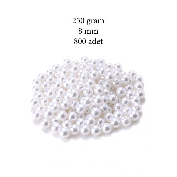 250 gram 8mm Beyaz Renk Plastik İnci Boncuk Çanta ve Takı Yapım Boncuğu (~800 adet)