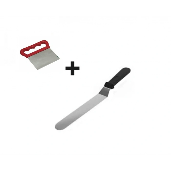 2li Set Hamur Şekillendirici Eğik Pasta Spatulası Ve Metal Hamur Kesici Kazıyıcı Spatula