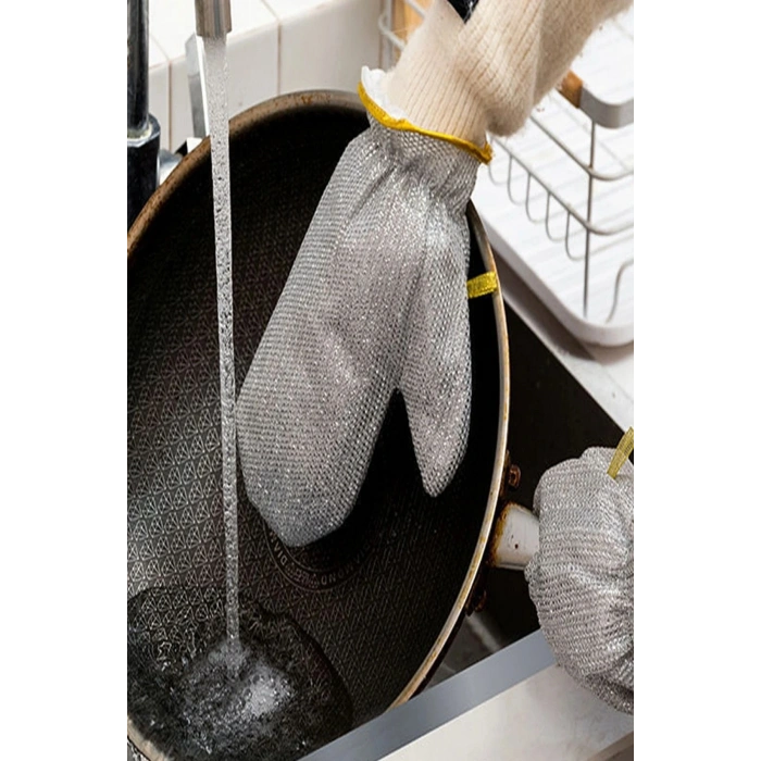 2li Telli Bulaşık Eldiveni Su Geçirmez Kir Sökücü Tava Tencere Ovma Mutfak Banyo Temizlik Eldiveni