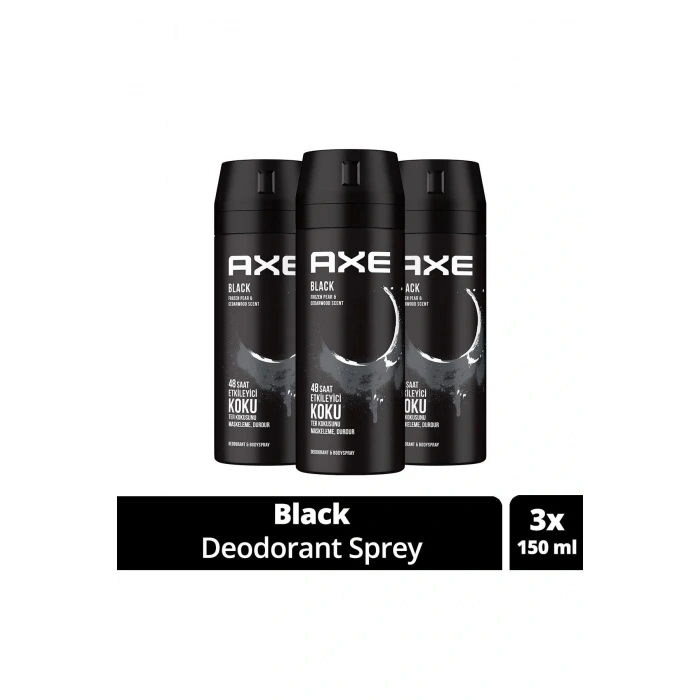 3 Adet Axe Erkek Deodorant & Bodyspray Black 48 Saat Etkileyici Koku Vücut Spreyi 150 ml