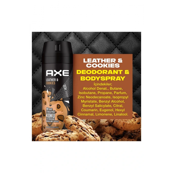 3 Adet Axe Erkek Sprey Deodorant Leather & Cookies 48 Saat Etkileyeci Koku 150 ml