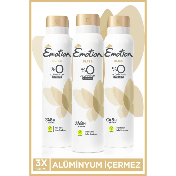 3 Adet Emotion Bliss Kadın Vegan Deodorant 150 Ml Hızlı Kurur , Leke Bırakmaz