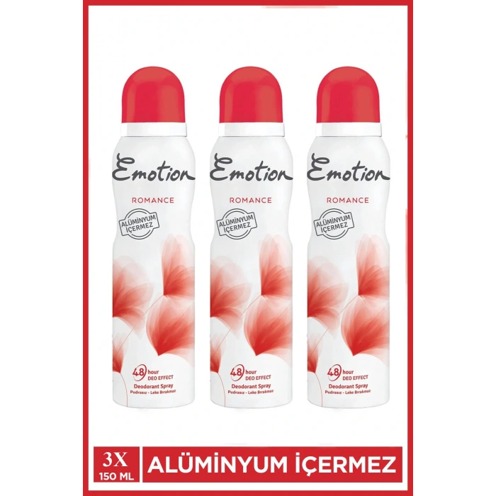 3 Adet Emotion Romance Kadın Vegan Deodorant 150 Ml Hızlı Kurur, Leke Bırakmaz