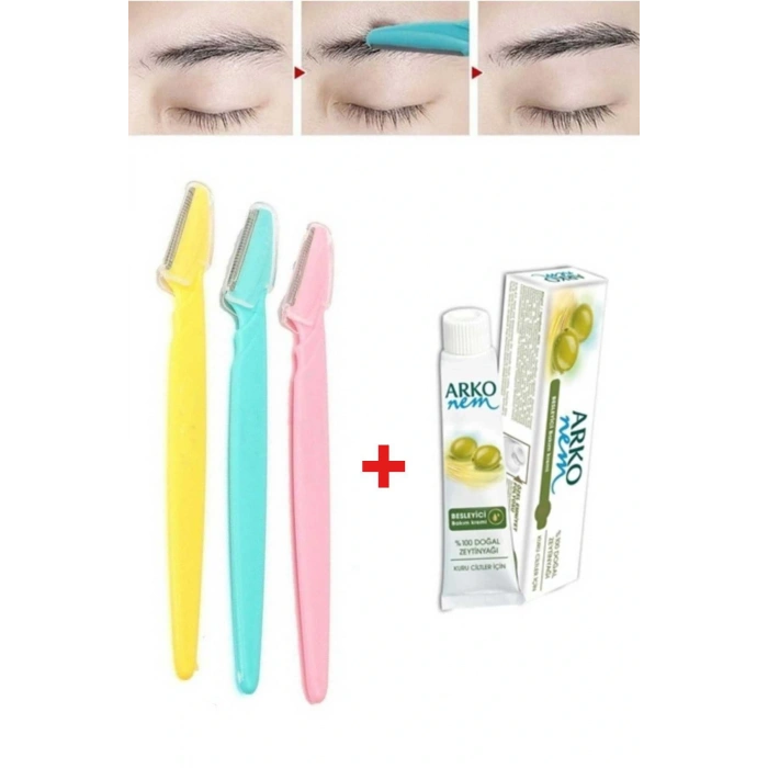 3 Adet Kaş Şekillendirici Ustura Arko Nem Zeytinyağı Kremi 20 cc