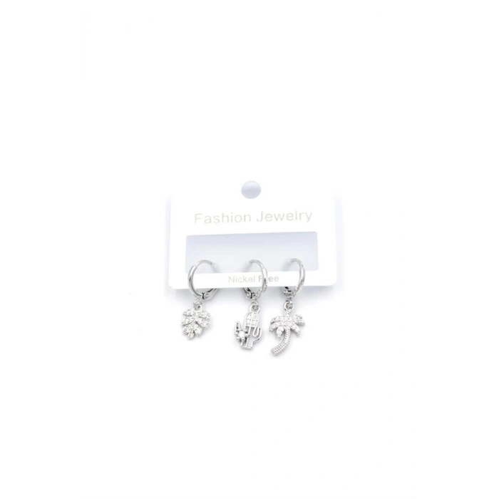 3lü Kaktüs Küpe - Gümüş