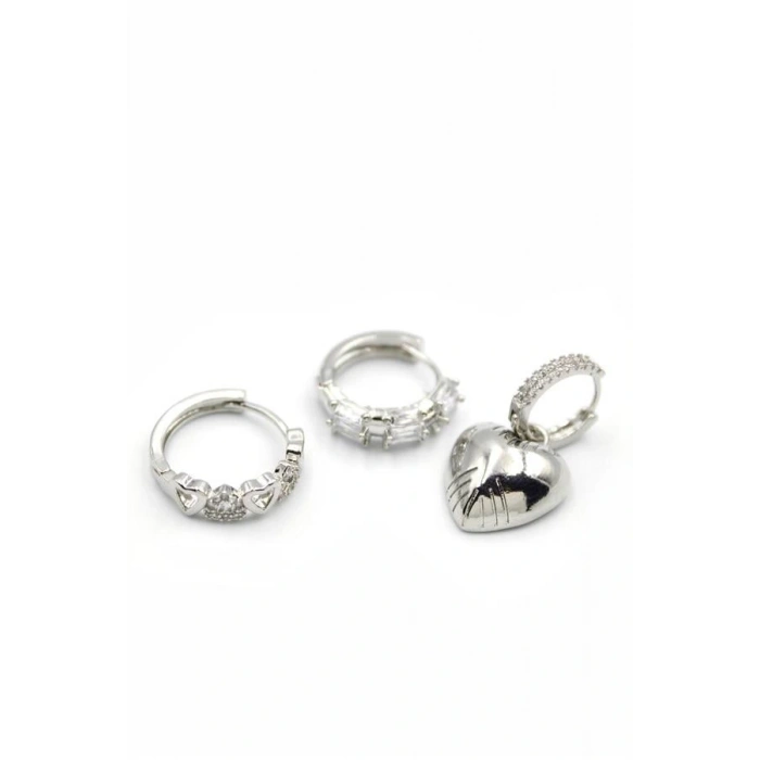 3lü Kalp Küpe - Gümüş