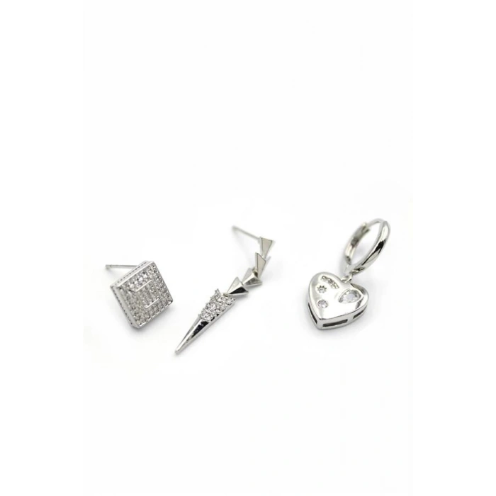 3lü Kalp Küpe - Gümüş