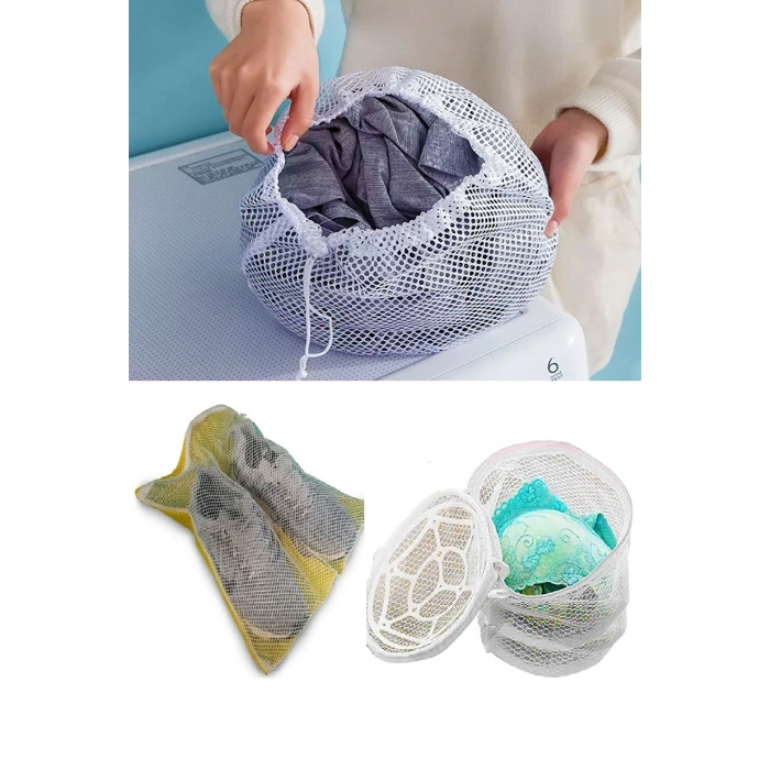 3lü Yıkama File Seti - Ayakkabı Filesi-plastik Aparatlı Sütyen Yıkama- Çamaşır Yıkama Filesi