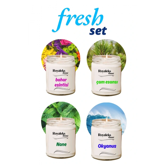 4 Adet Doğal Özel Seri Kokulu Dekoratif Kavanoz Mum 4X210 cc - Fresh Set - RYL