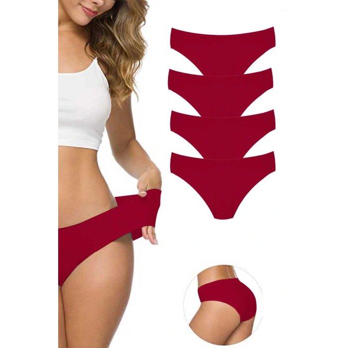 4 Adet Kadın Dikişsiz Lazer Kesim Esnek İz yapmayan Külot Bordo