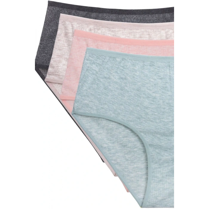 4lü Yeni Seri Renkli Yüksek Bel Fitilli Ribana Bato Külot Gri Pudra Şeftali Yeşil