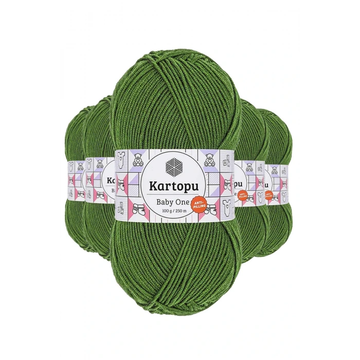 5 Adet Baby One Tüylenmeyen El Örgü İpi Yünü Yeşil K1391