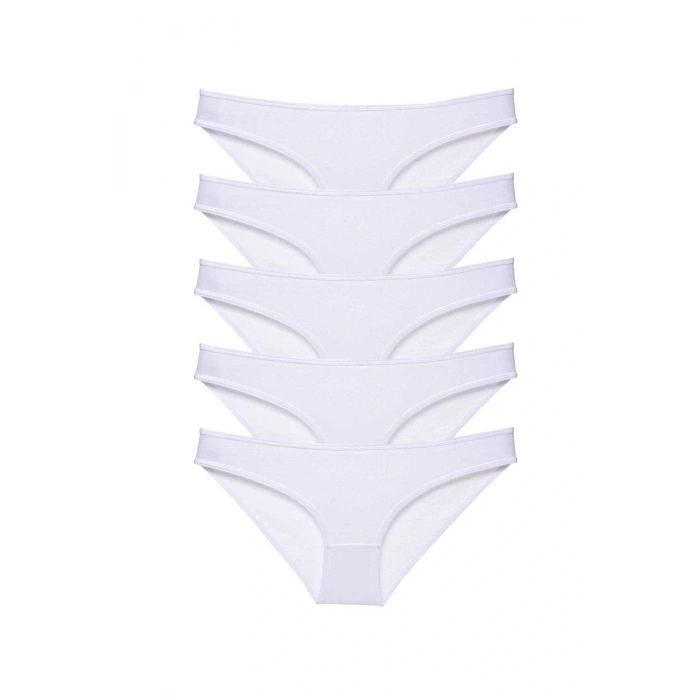 5 adet Süper Eko Set Likralı Kadın Slip Külot Beyaz