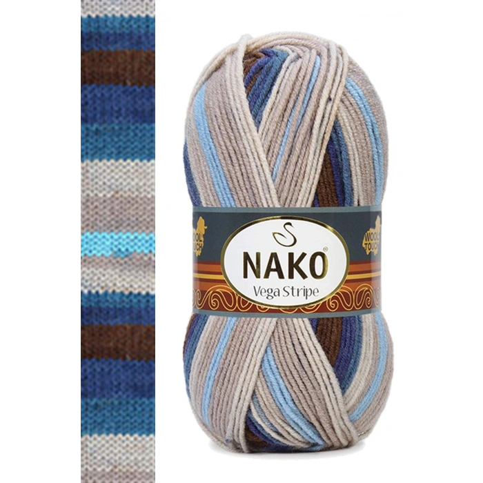 5 Adet Vega Stripe Premium Akrilik El Örgü İpi Yünü No: 82422